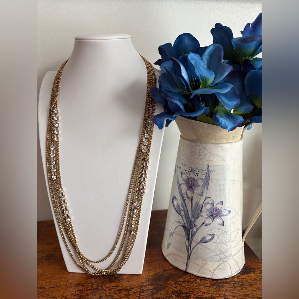 Cara n.y Layered Chain & Rhinestones Gold Tone Necklace